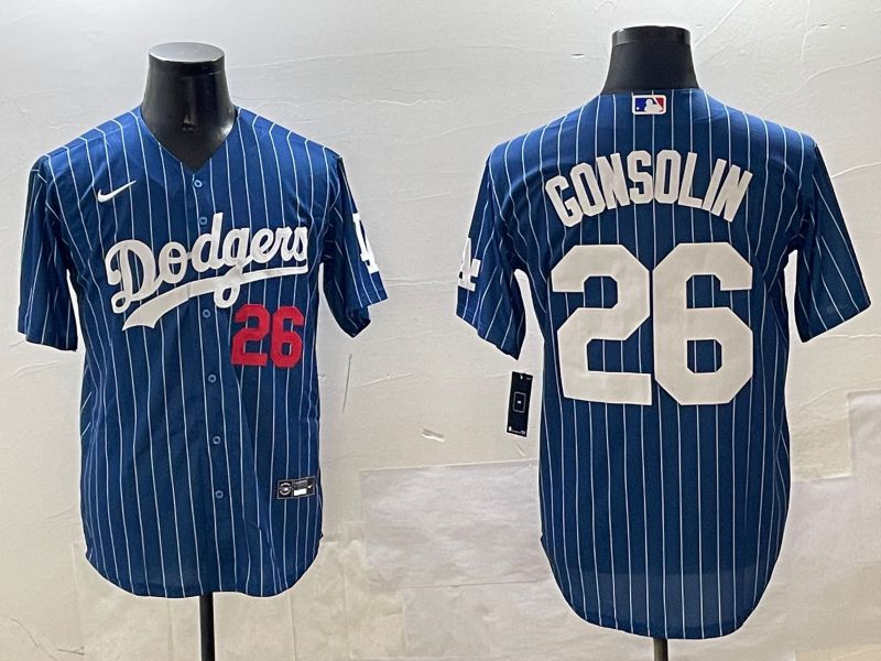 Men Los Angeles Dodgers #26 Gonsolin Blue Stripe Fashion Game 2025 Nike MLB Jersey style 1->los angeles dodgers->MLB Jersey